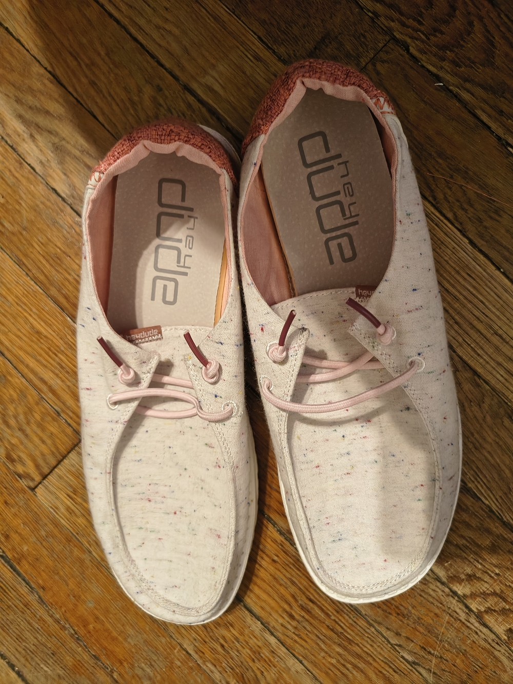 Hey Dude Women's Wally Speckled Cream Casual Shoe - Pink Trim